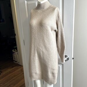 Dreamers sweater dress cableknit size M/L very pale blush pink Turtle neck